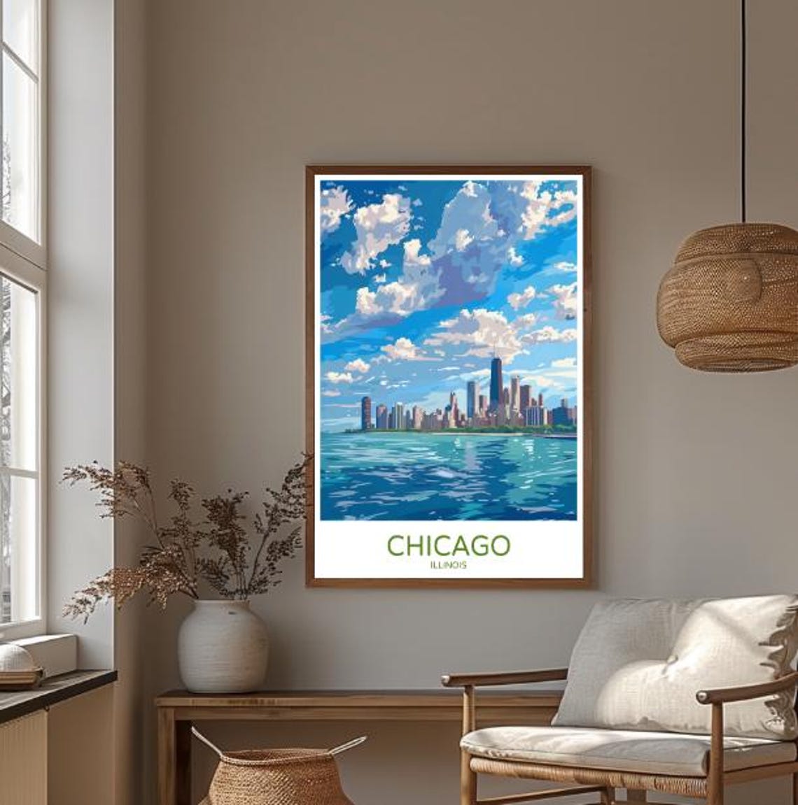 Chicago Illinois Skyline Travel Poster With Lake Michigan View - Image 3