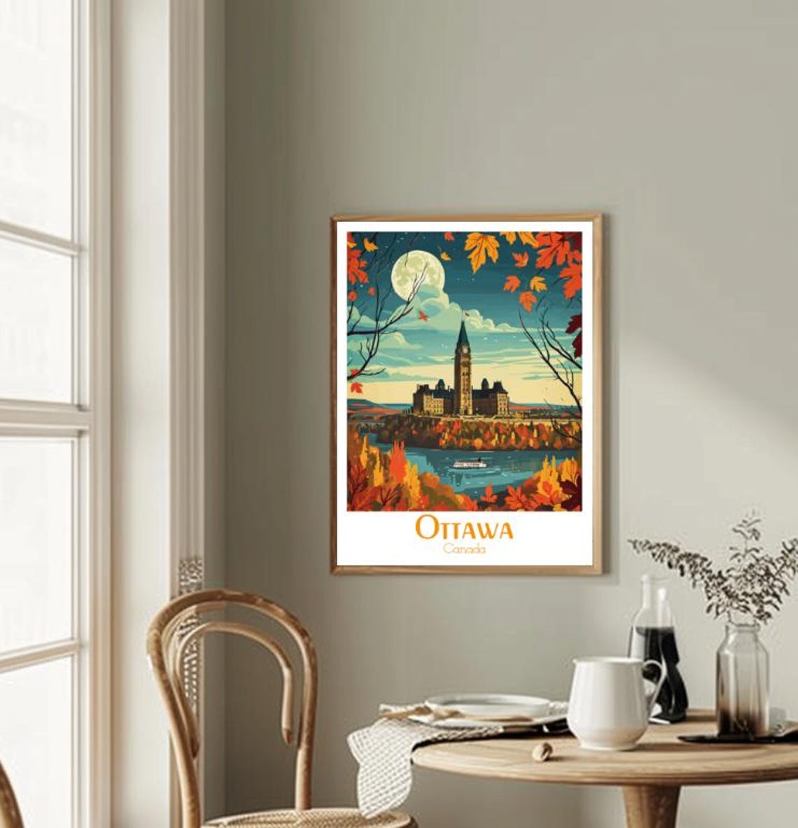 Ottawa Parliament Hill in Autumn Under a Full Moonlight Poster - Image 2