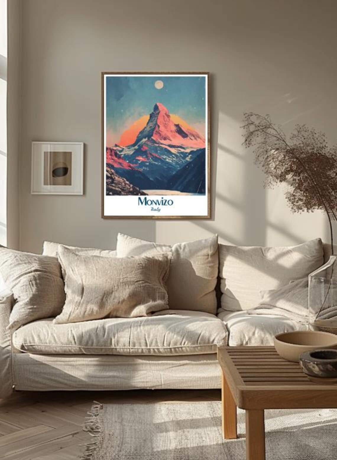 Monvizo Italy Alpine Peak Sunset Moonrise Vintage Travel Poster - Image 2