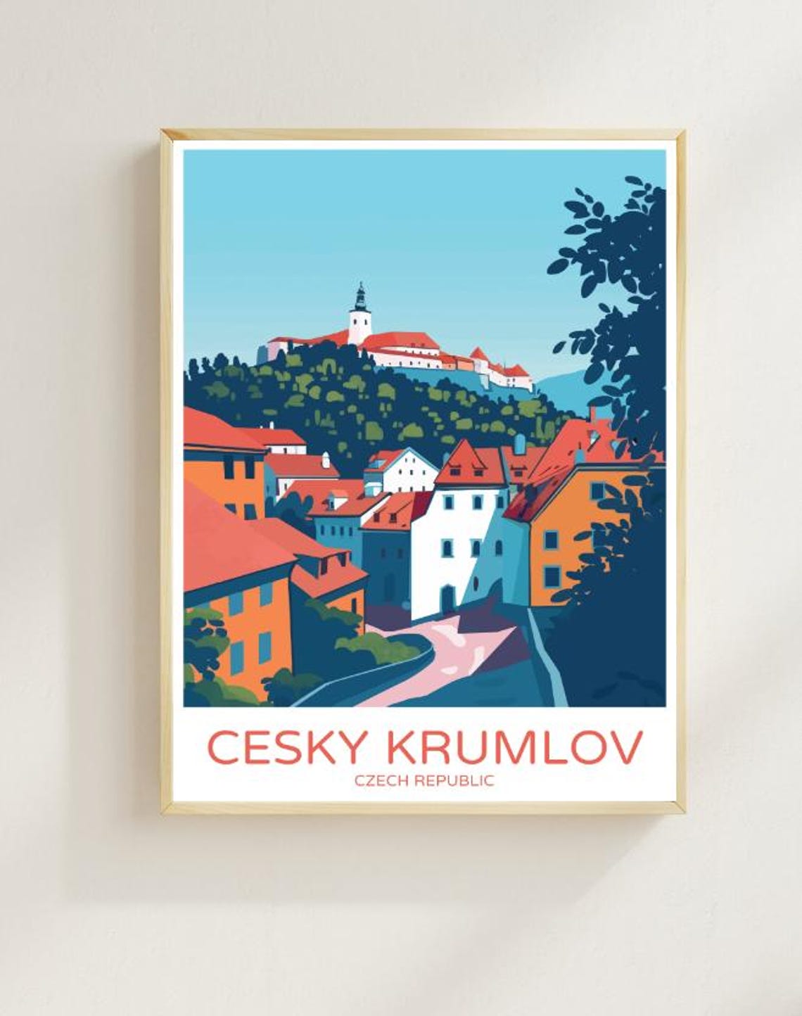 Cesky Krumlov Czech Republic Travel Poster Castle Old Town View Art
