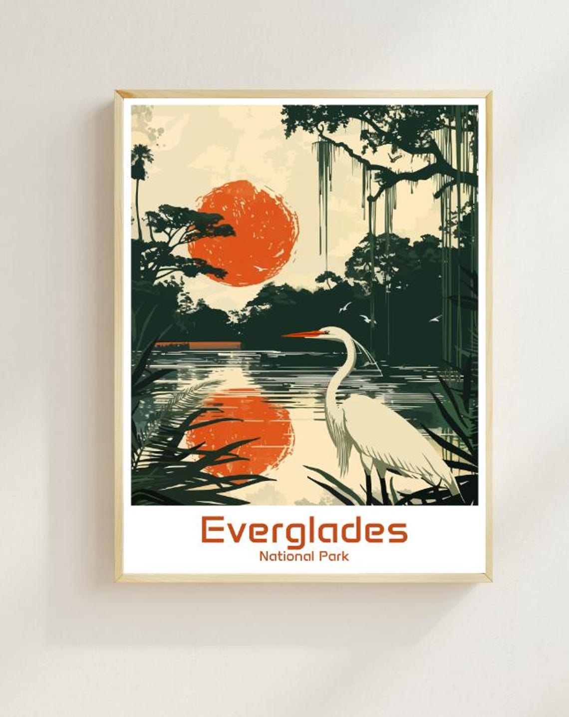 Everglades National Park Heron Sunset Wetlands Illustration Poster