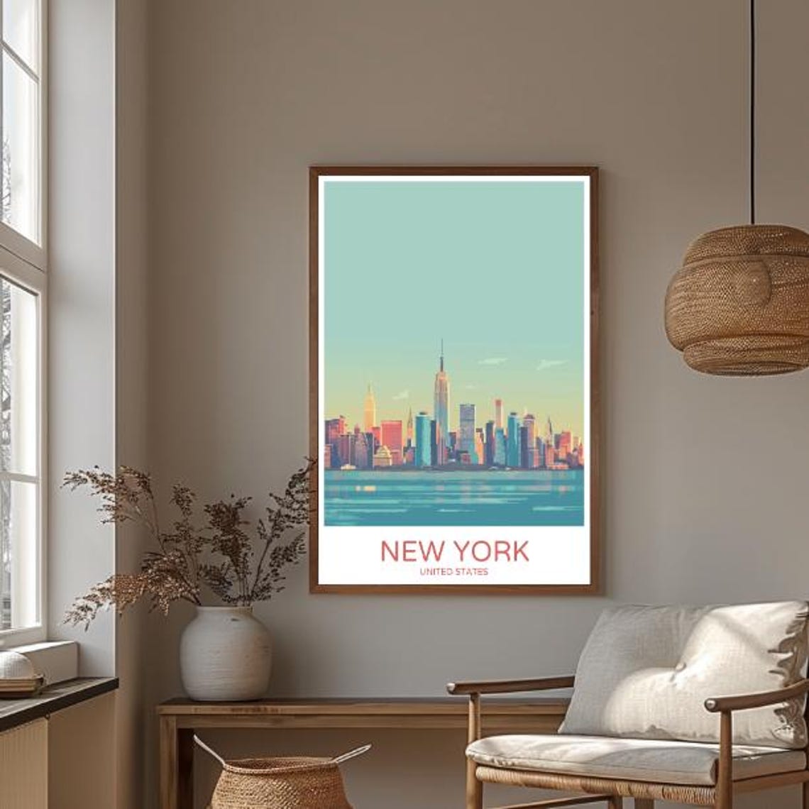 New York United States Manhattan Skyline Sunset Retro Travel Poster - Image 3