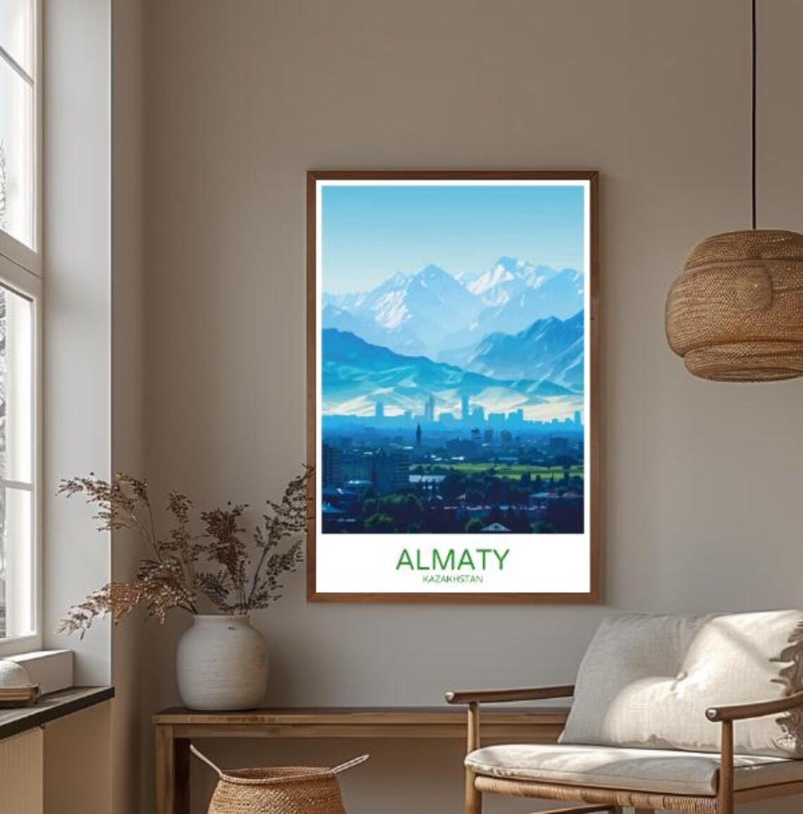 Almaty Kazakhstan Snowy Mountain Tien Shan Cityscape Travel Poster - Image 3