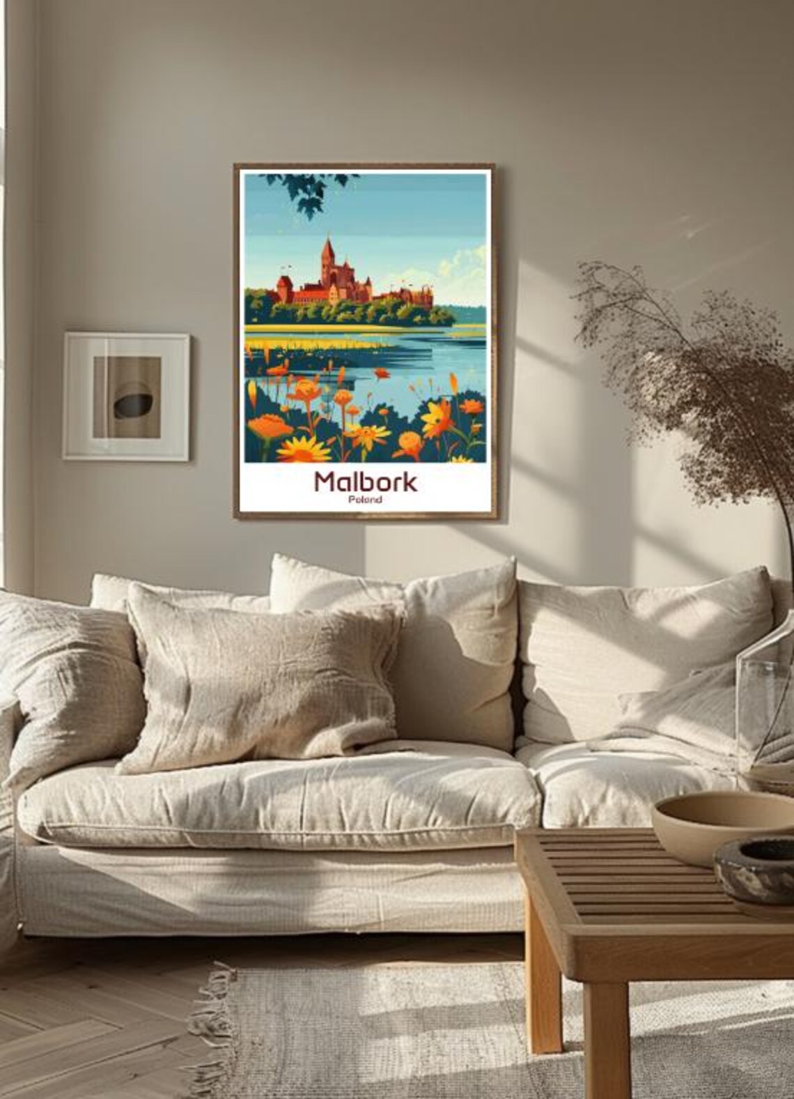 Malbork Poland Medieval Castle Lake Orange Wildflowers Poster - Image 3