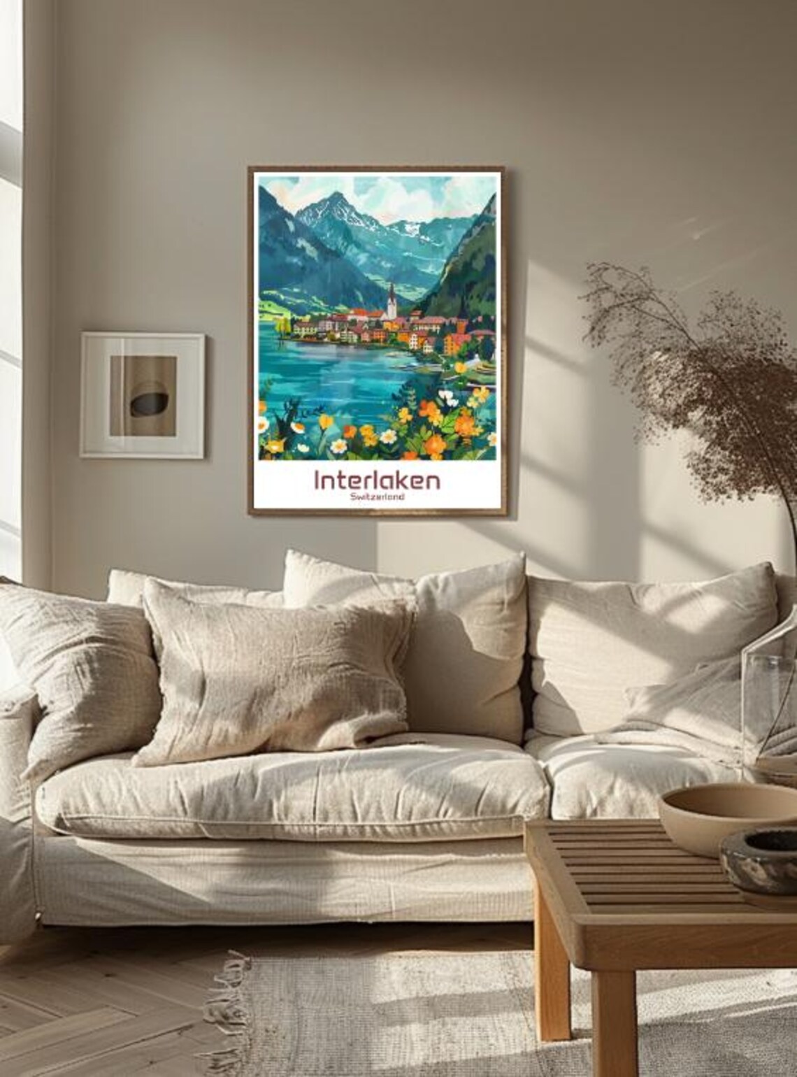 Interlaken Switzerland Alpine Lake Village Mountain Travel Poster - Image 3