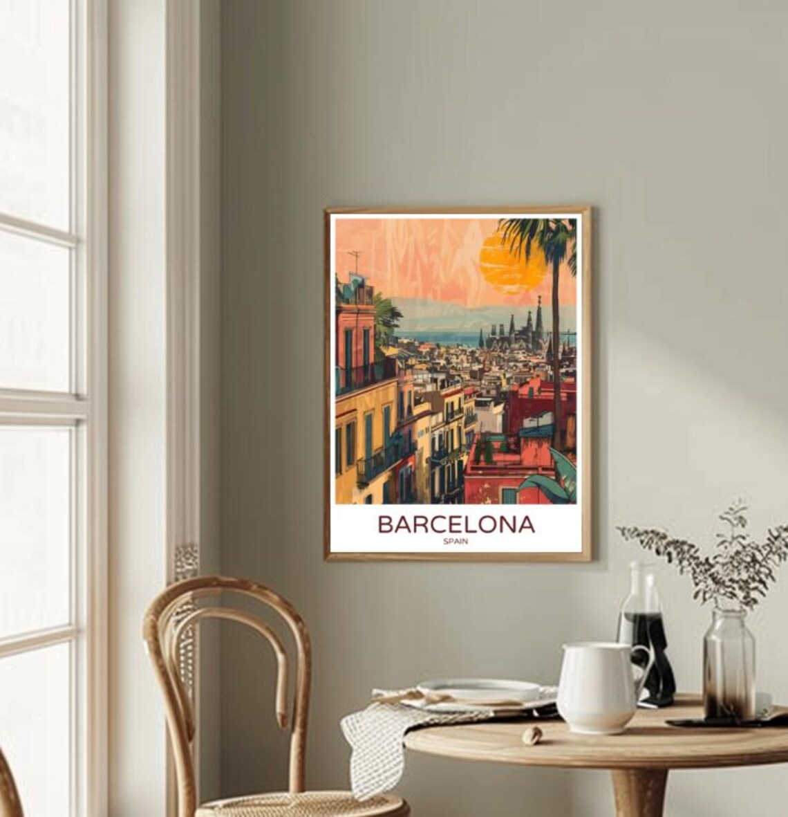 Barcelona Spain Cityscape Sunset Sagrada Familia Vintage Travel Poster - Image 2