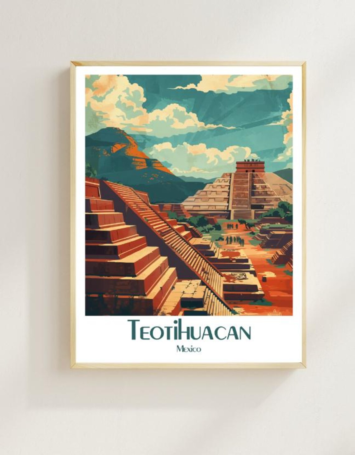 Teotihuacan Ancient Pyramid Ruins Mexico Historic Travel Poster