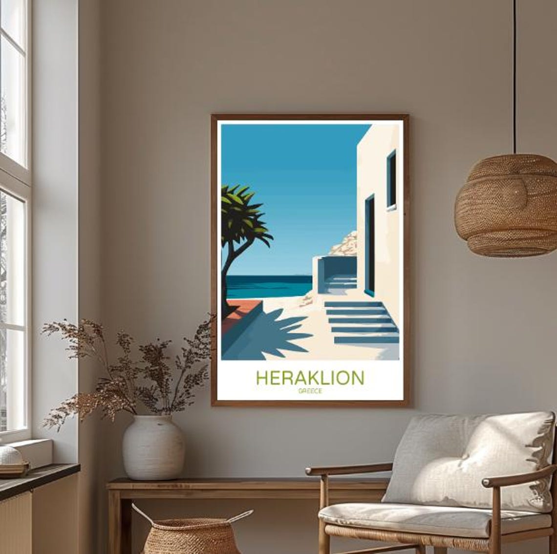 Heraklion Crete Greece Whitewashed Coastal Walk Vintage Travel Poster - Image 3
