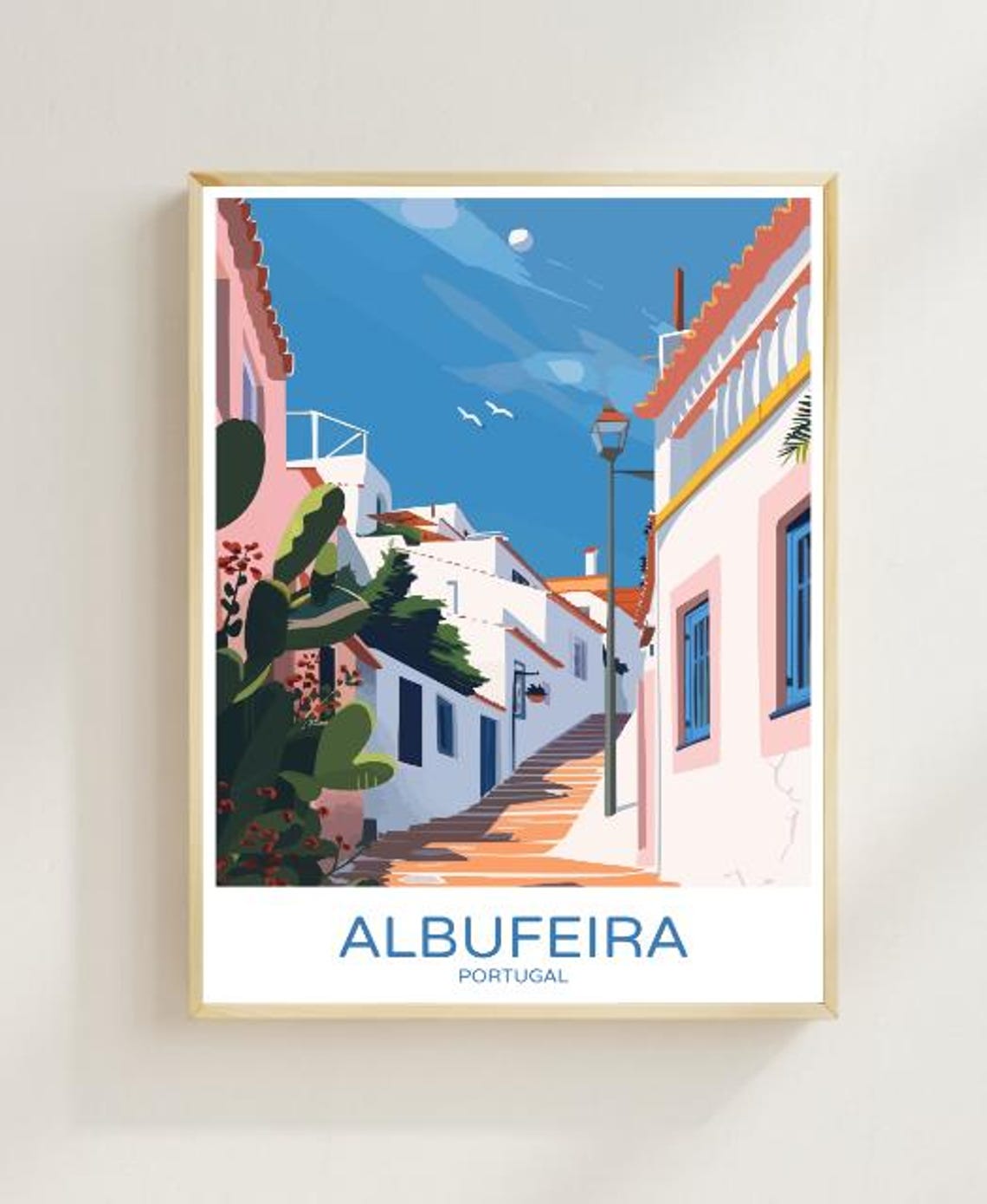 Albufeira Portugal Whitewashed Old Town Street Travel Poster