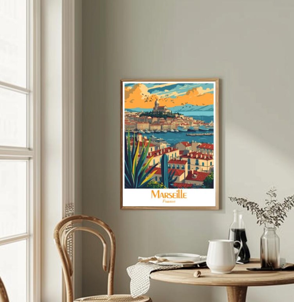Marseille France Harbor Old Port Basilica Sunset Travel Poster - Image 2