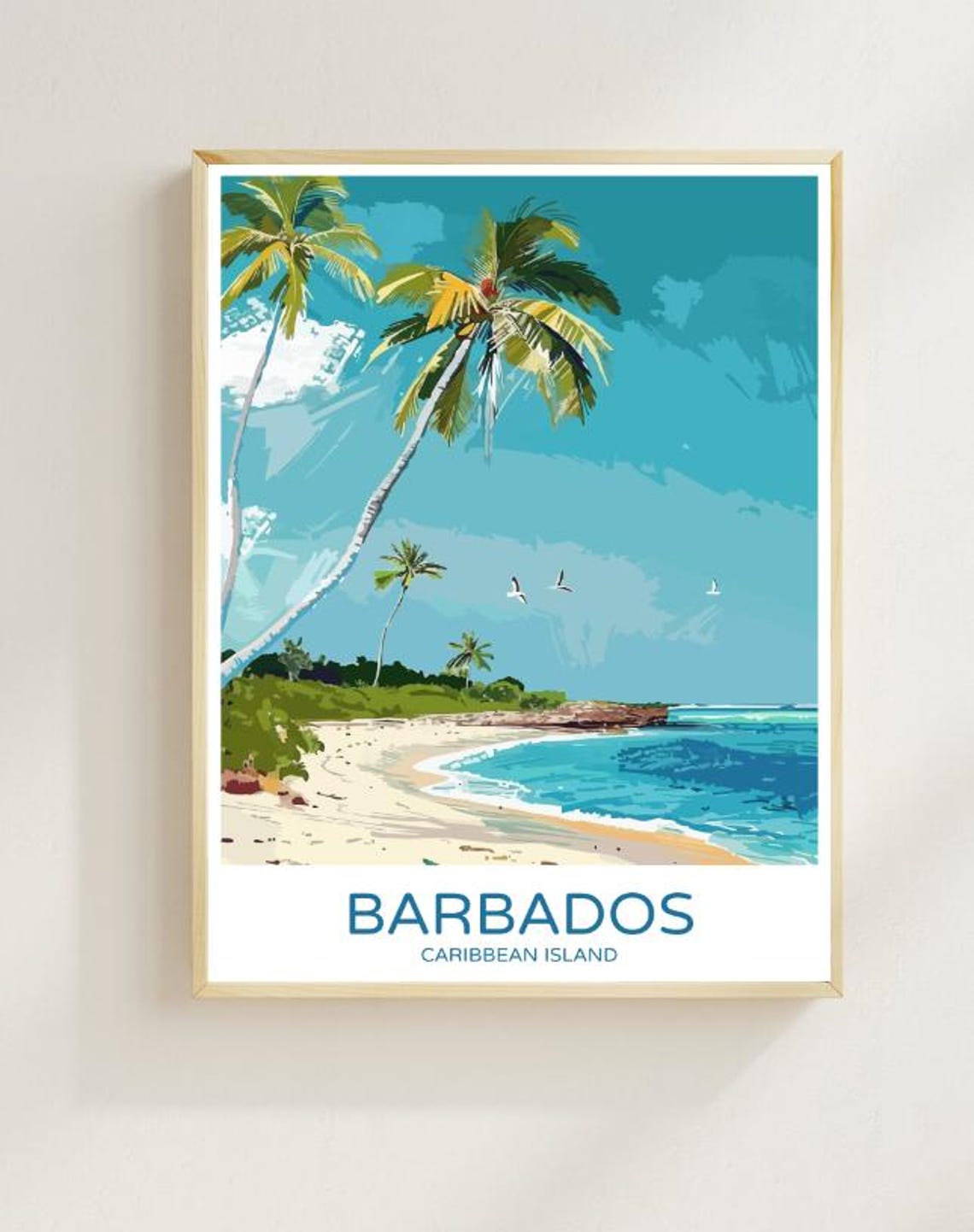 Barbados Caribbean Island Palm Beach Sunset Vintage Travel Poster