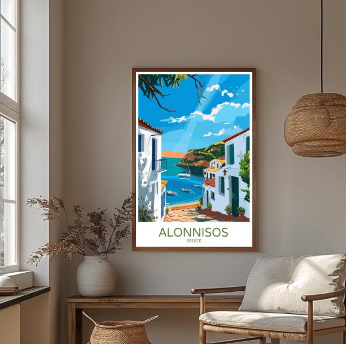 Alonnisos Greece Travel Poster White Island Harbor Boats View Decor - Image 3
