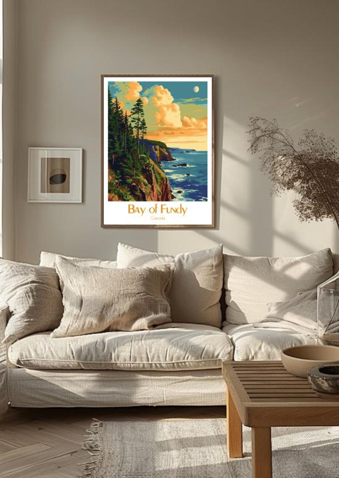 Bay of Fundy Canada Travel Poster Coastal Cliffs Pine Forest Seascape - Image 3