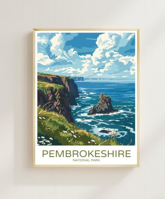 Pembrokeshire National Park Sea Stack Cliffs Scenic Travel Poster