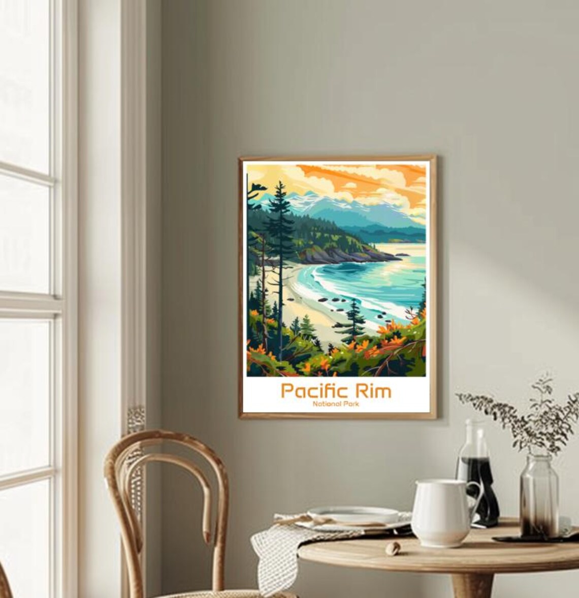 Pacific Rim National Park Poster Coastal Rainforest Cove Sunset Vintage Art - Image 2