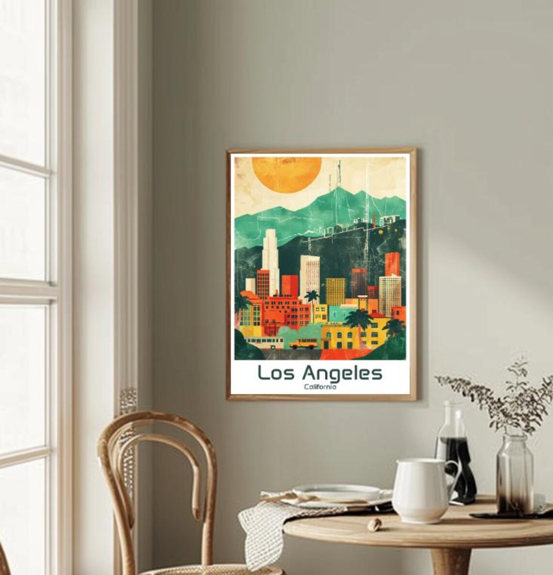 Los Angeles Downtown Skyline Hollywood Hills California Travel Poster - Image 3