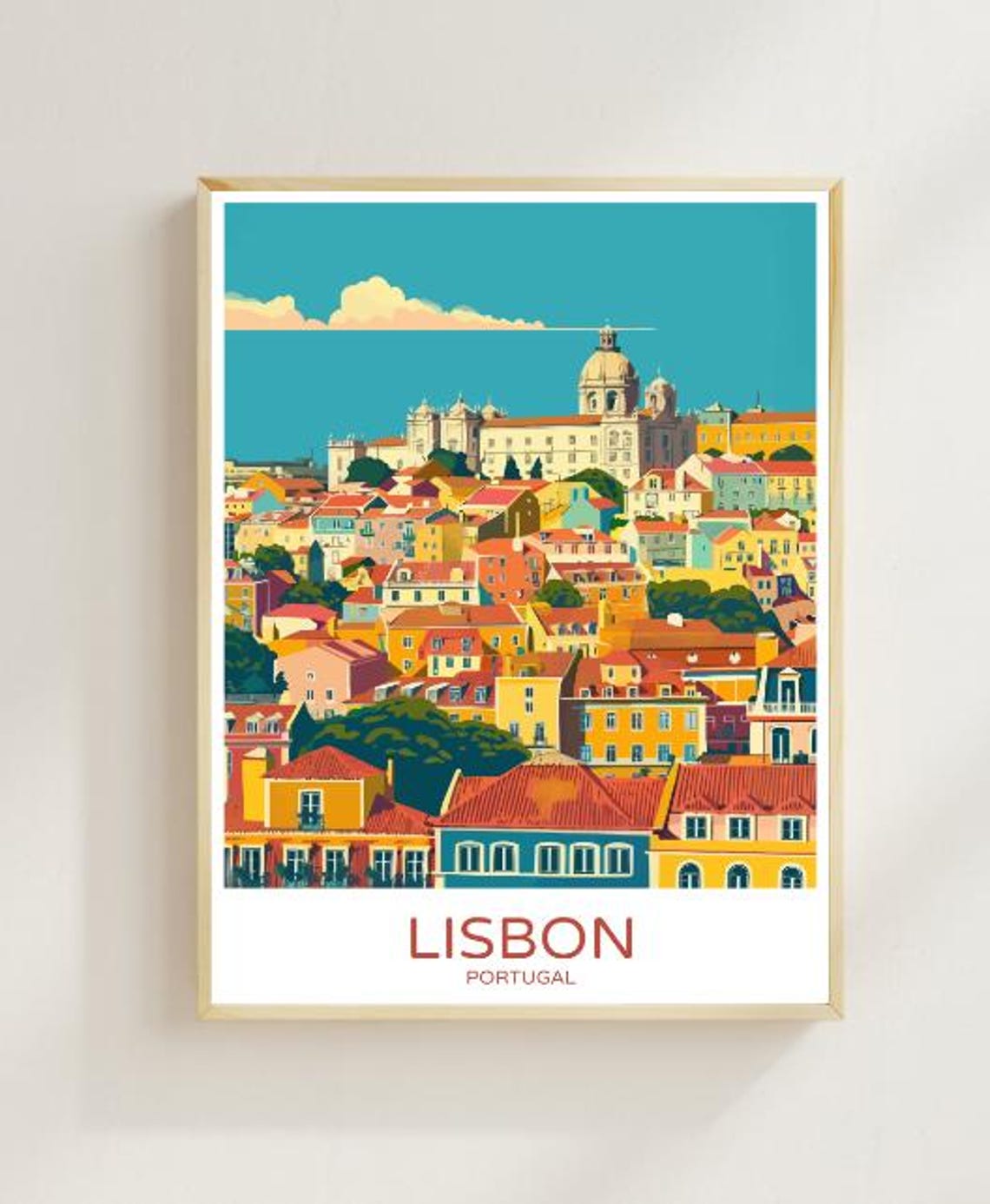 Lisbon Portugal Colorful Hillside Rooftops Scenic Travel Poster