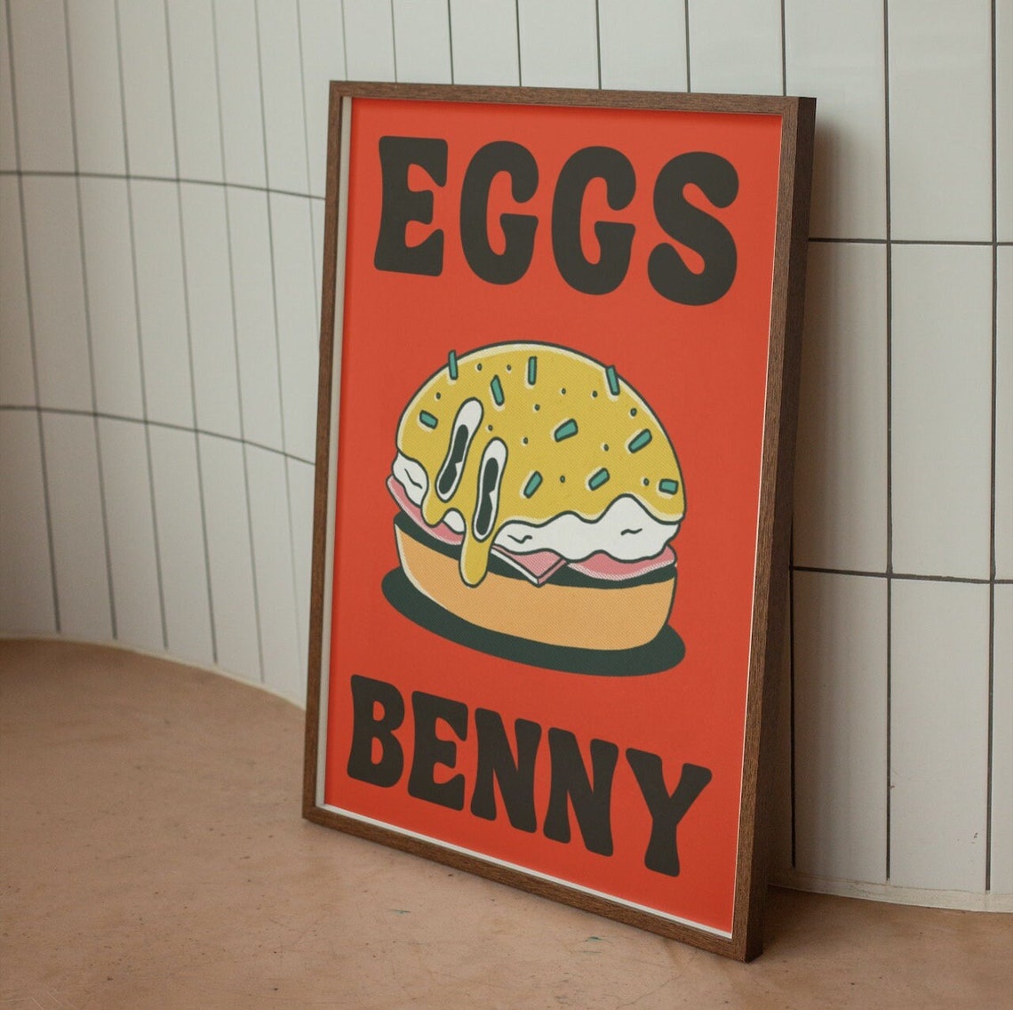 Eggs Benny Orange Retro Kitchen Breakfast Brunch Food Poster - Image 2