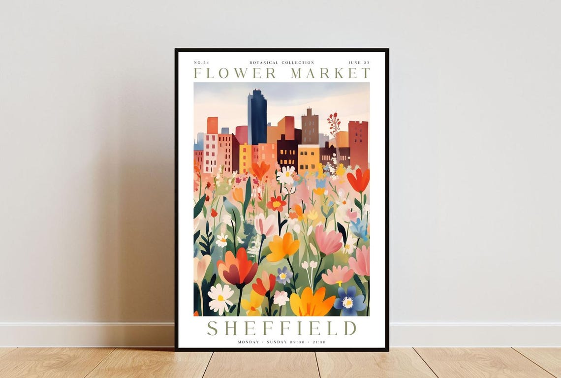 Sheffield Flower Market Wildflower City Skyline Summer Poster