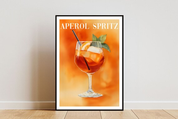 Aperol Spritz Cocktail Illustration Watercolor Bar Art Poster