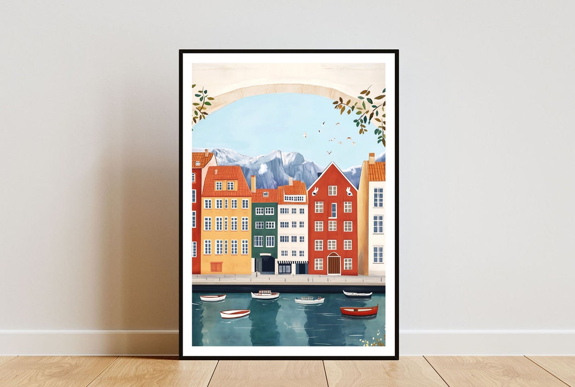 Bergen Colorful Harbor Waterfront Houses Rowing Boats Poster