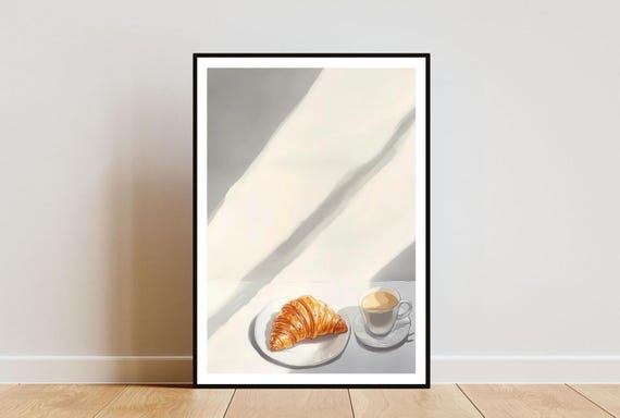 Minimalistic Croissant Poster Kitchen Print Croissant Wall Art Food Poster Coffee Print Coffee Art Kitchen Wall Art Kitchen Poster