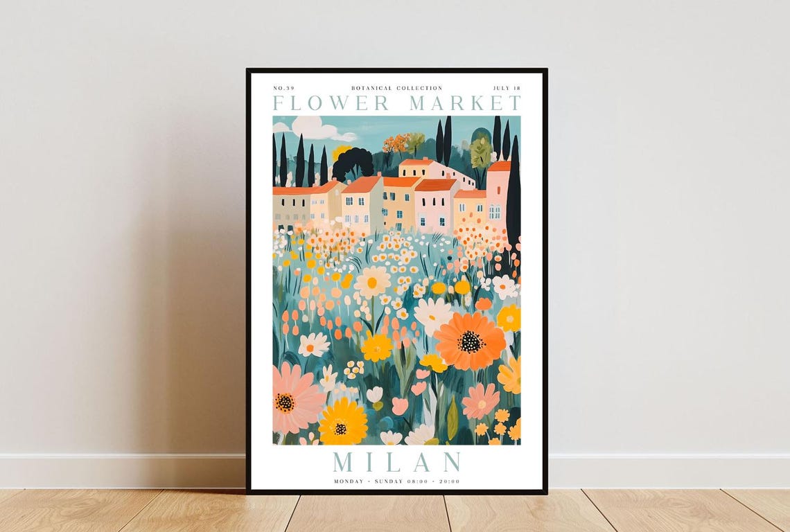 Milan Flower Market Poster Milan Poster Flower Market Print Flower Wall Art Botanical Poster Floral Wall Art Pink Flower Poster