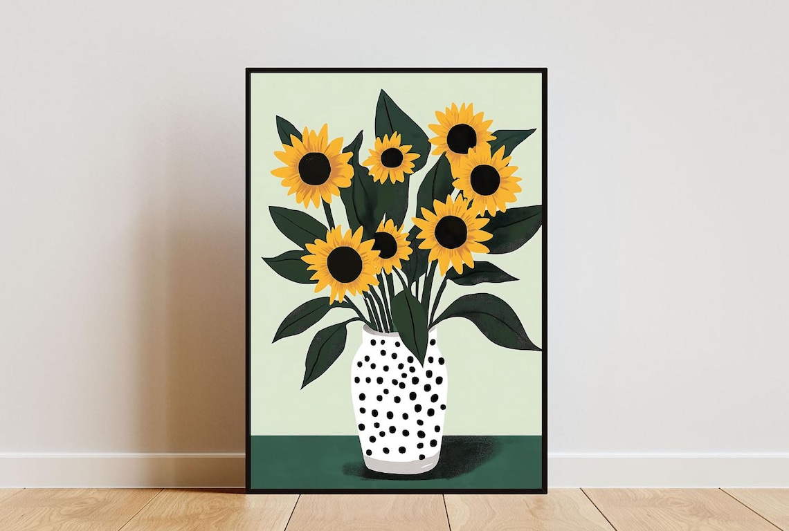 Sunflower Botanical Print, Boho Flower Poster