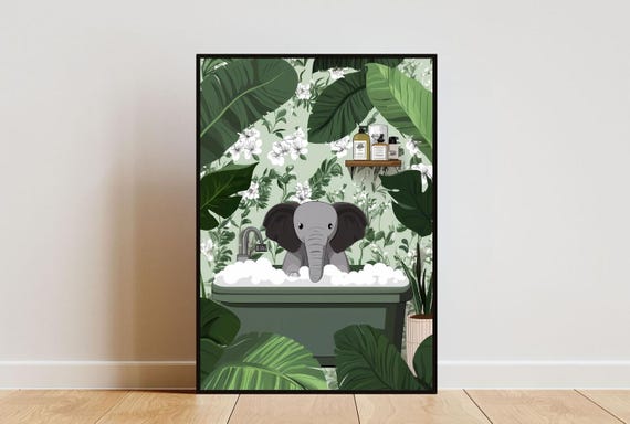 Elephant In Bath Poster Bathtub Poster Bathroom Print Elephant Poster Elephant Wall Art Bathtub Print Boho Bathroom Poster Bath Print