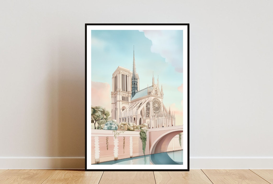 Notre Dame Cathedral Paris Rose Window Riverfront Art Poster