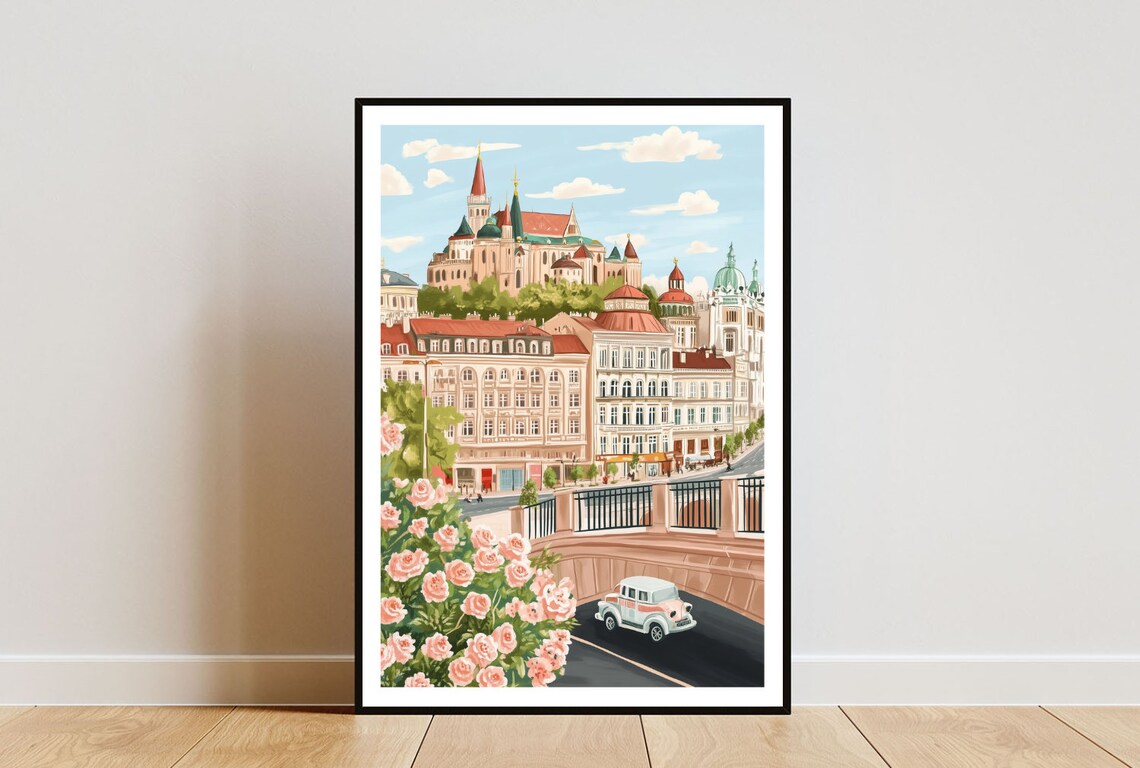 Bucharest Romania Fairy Tale Cityscape Travel Illustration Poster