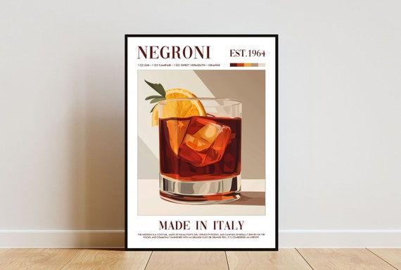 Negroni Cocktail Kitchen Art Print, Bar Wall Decor