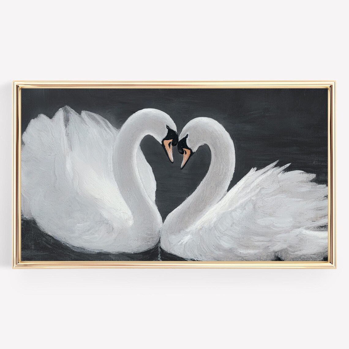 Frame Tv Art Valentines Day Swans Moody Dark Painting Artwork For The Frame Tv - Image 3