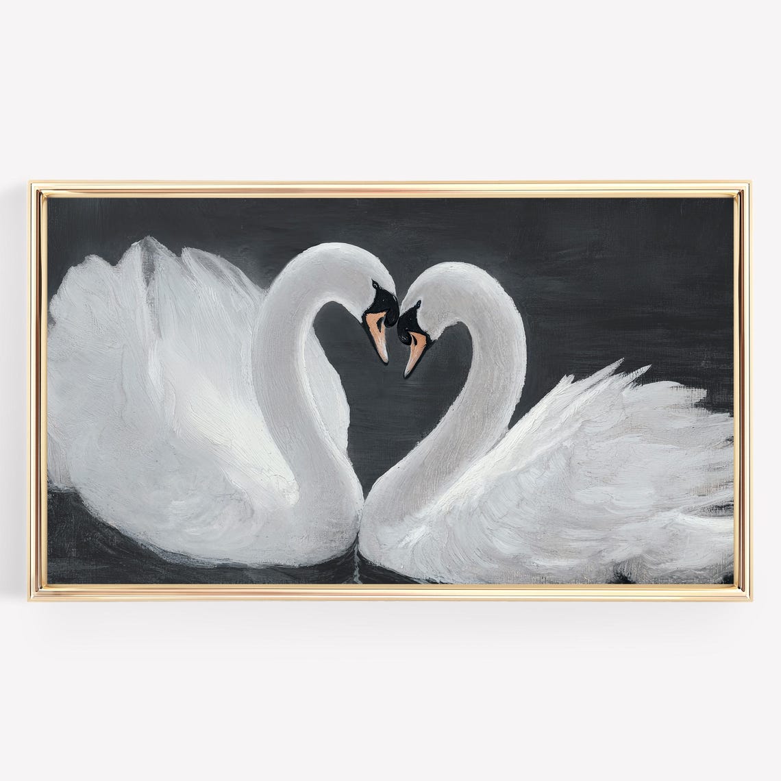 Two White Swans Heart Shape Moody Dark Romantic Wildlife Wall Art - Image 3