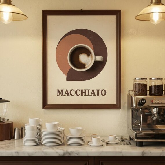 Macchiato Coffee Cup Warm Retro Kitchen Cafe Bar Decor Poster