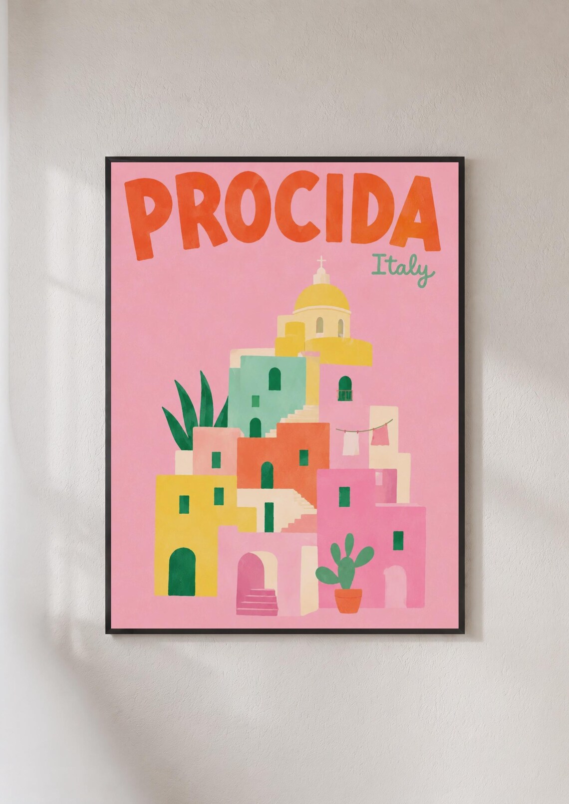 Procida Italy Colourful Island Village Church Retro Italian Travel Poster