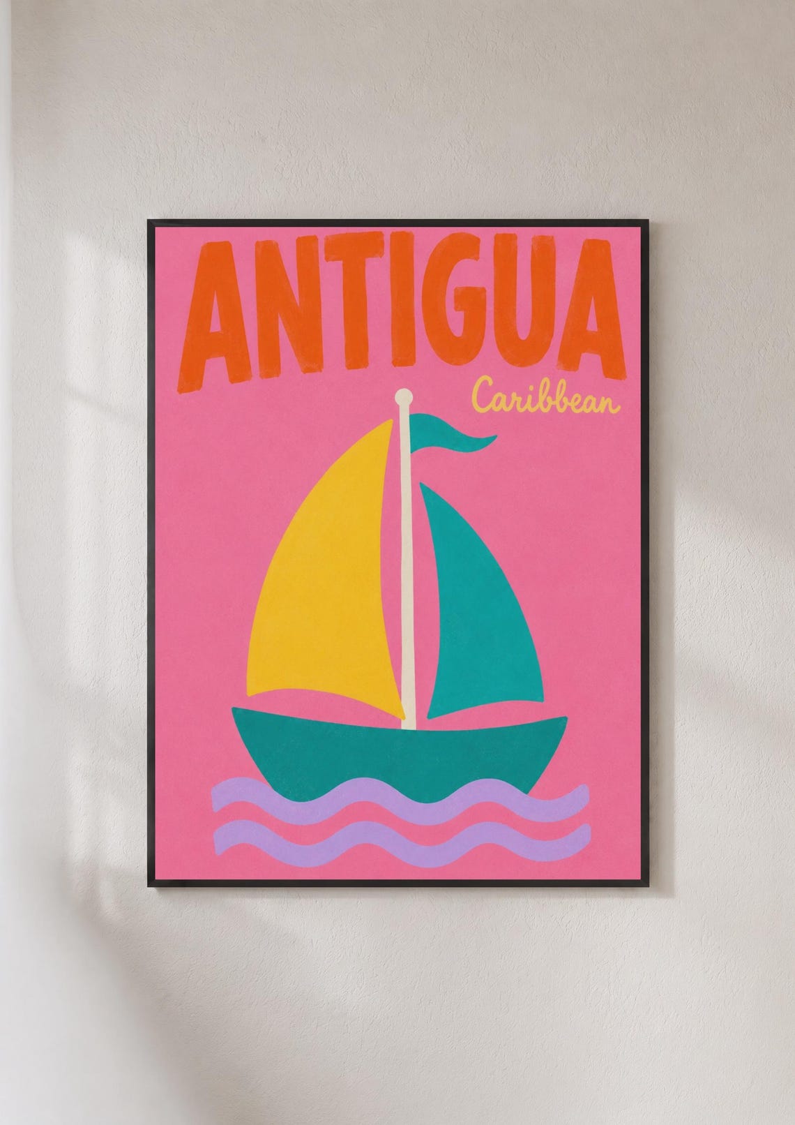 Antigua Caribbean Colorful Sailboat Retro Travel Sunlit Poster