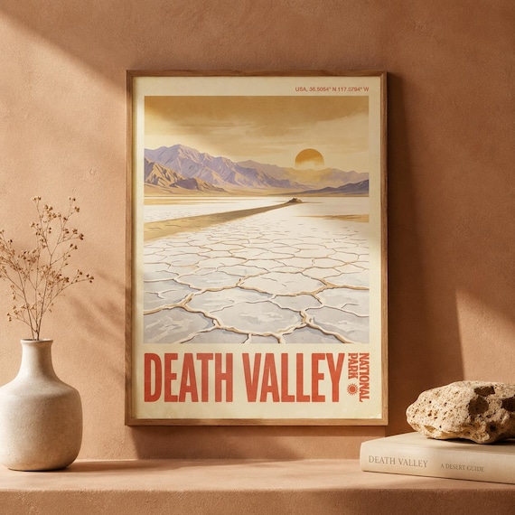Death Valley National Park USA Salt Flats Sunset Vintage Travel Poster