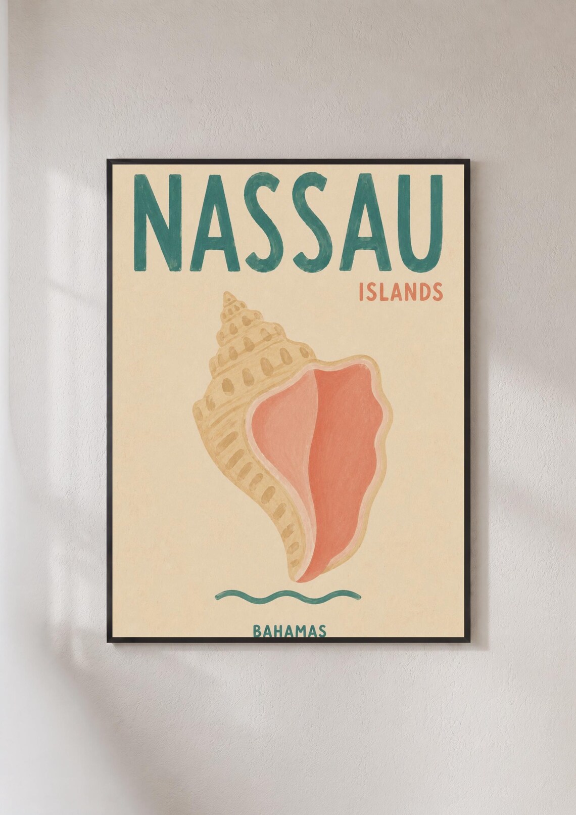 Nassau Bahamas Travel Poster, Retro Caribbean Beach