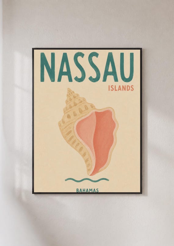 Nassau Bahamas Travel Poster, Retro Caribbean Beach