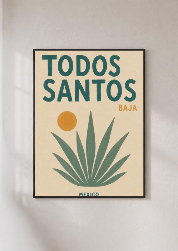 Todos Santos Baja Mexico Travel Poster, Retro Agave