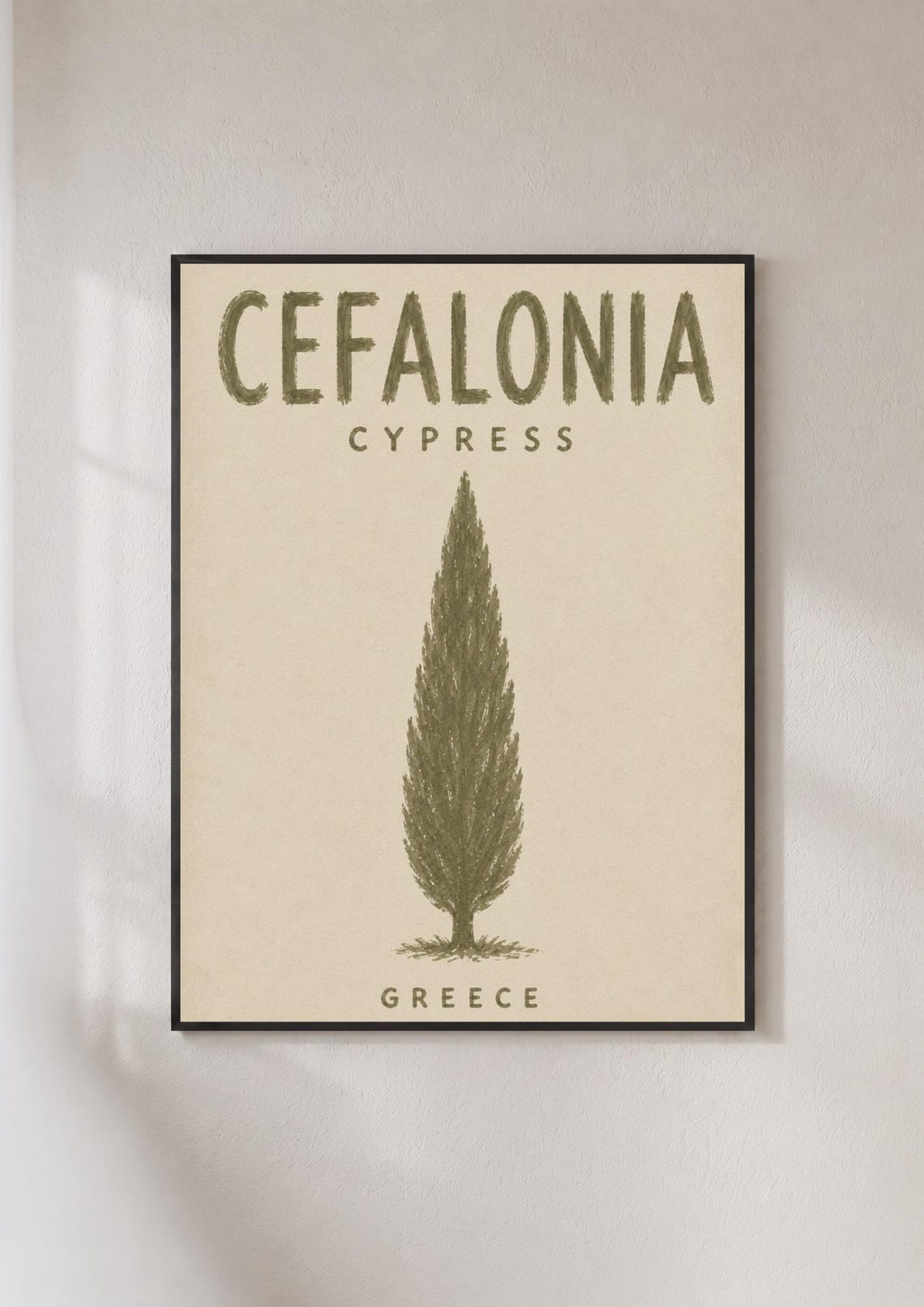 Cefalonia Cypress Tree Greek Island Vintage Botanical Travel Poster