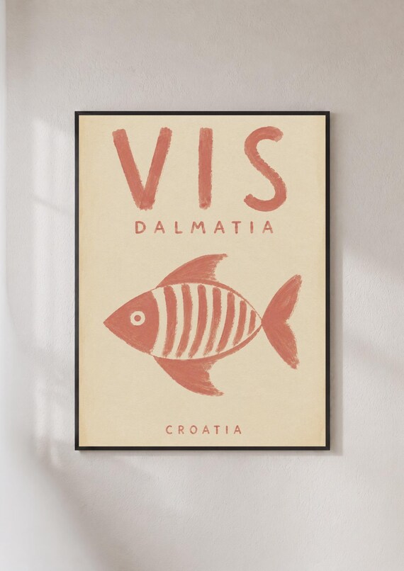 Vis Dalmatia Croatia Striped Fish Retro Terracotta Travel Poster