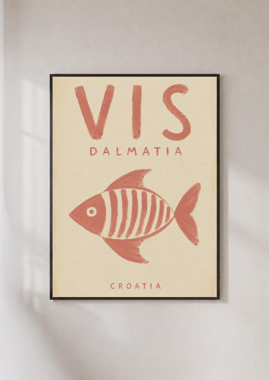 Vis Dalmatia Croatia Striped Fish Retro Terracotta Travel Poster