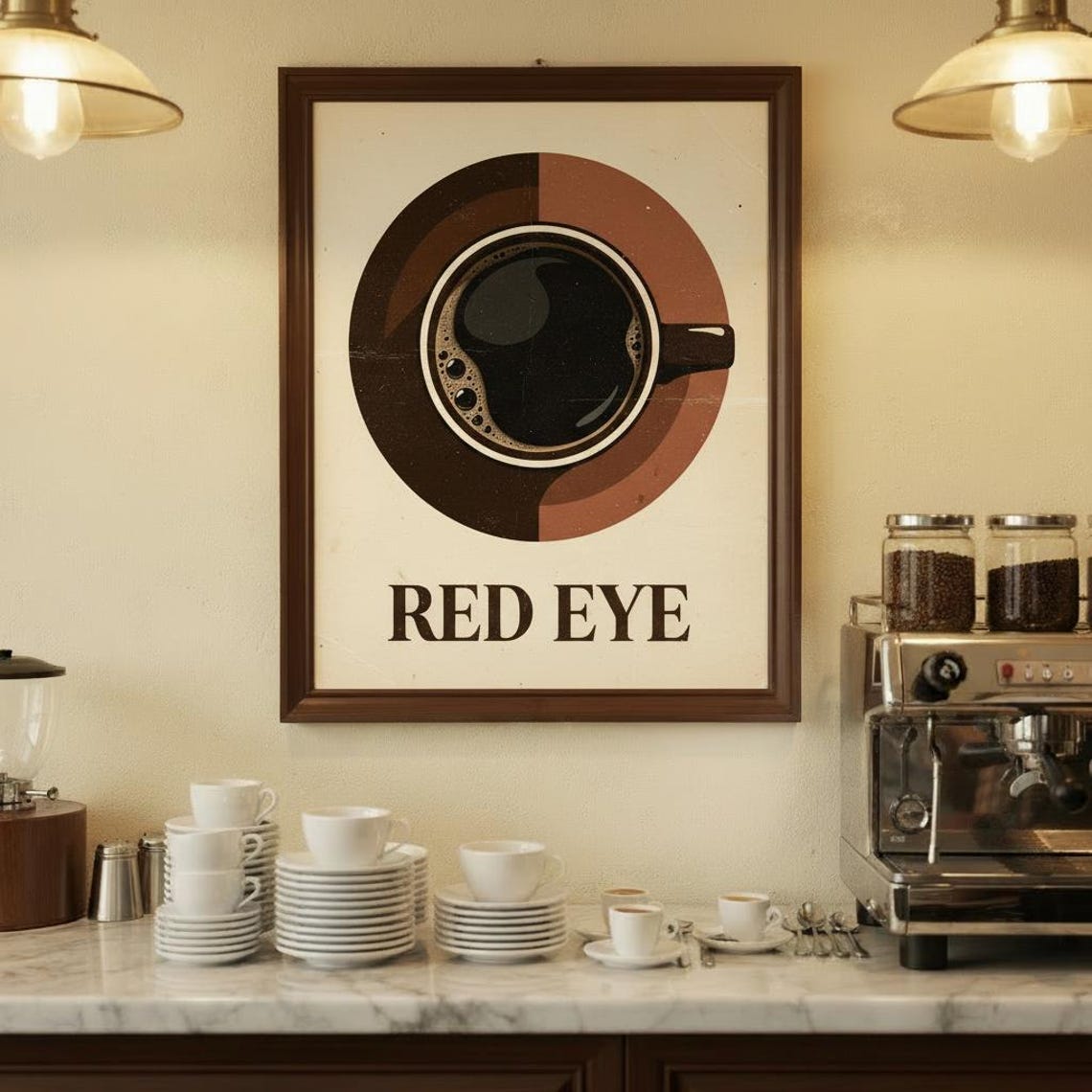 Red Eye Coffee Wall Art Cafe Poster Vintage Drink Print Kitchen Decor