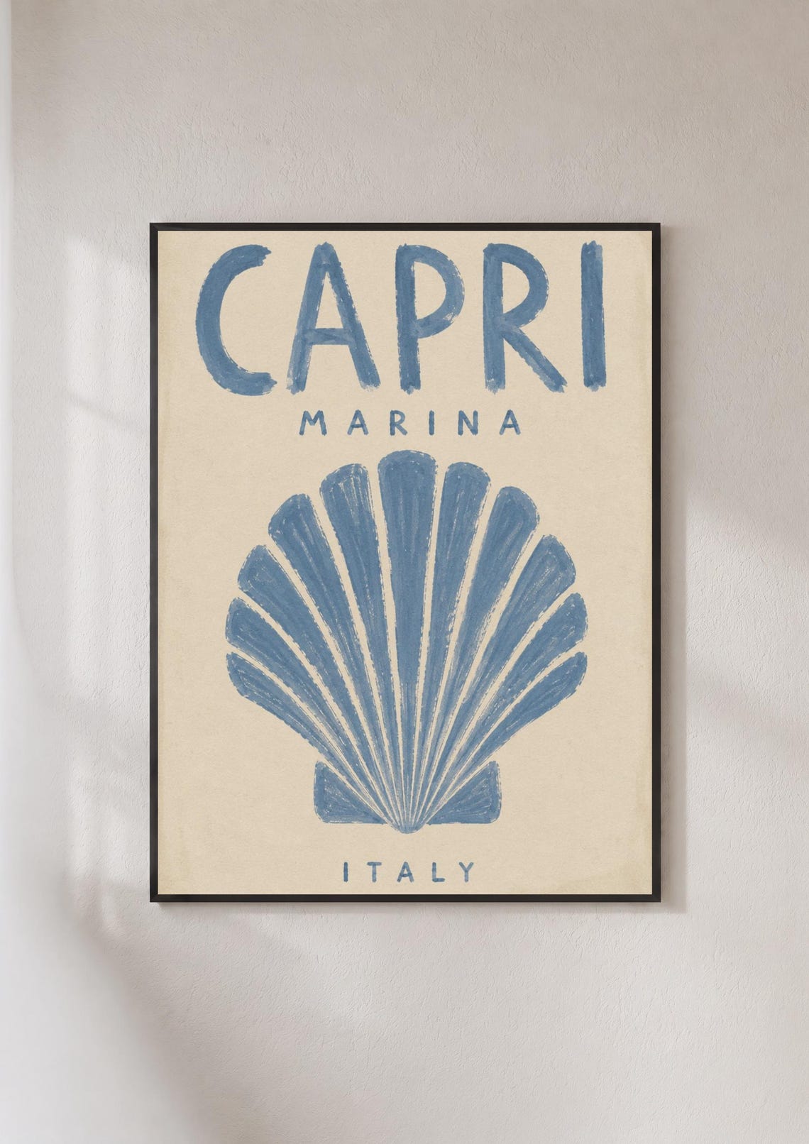 Capri Marina Italy Blue Scallop Shell Retro Coastal Art Poster