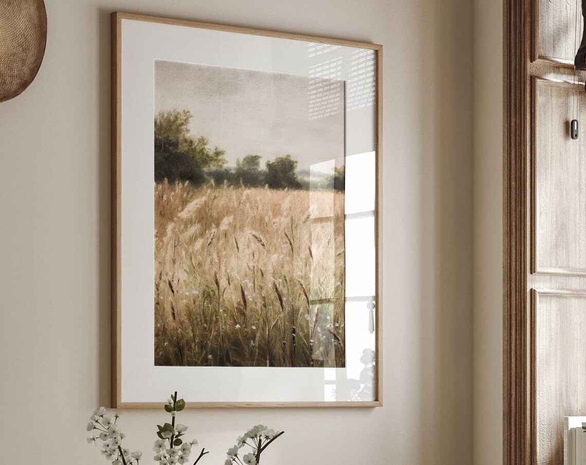 Wildflower Field Vintage Wheat Landscape Art Print - Image 4