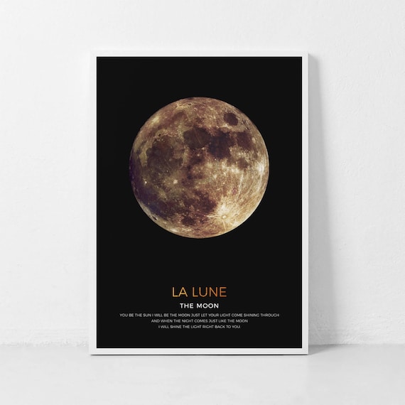 La Lune Golden Full Moon Black Sky Astronomy Photo Art Poster