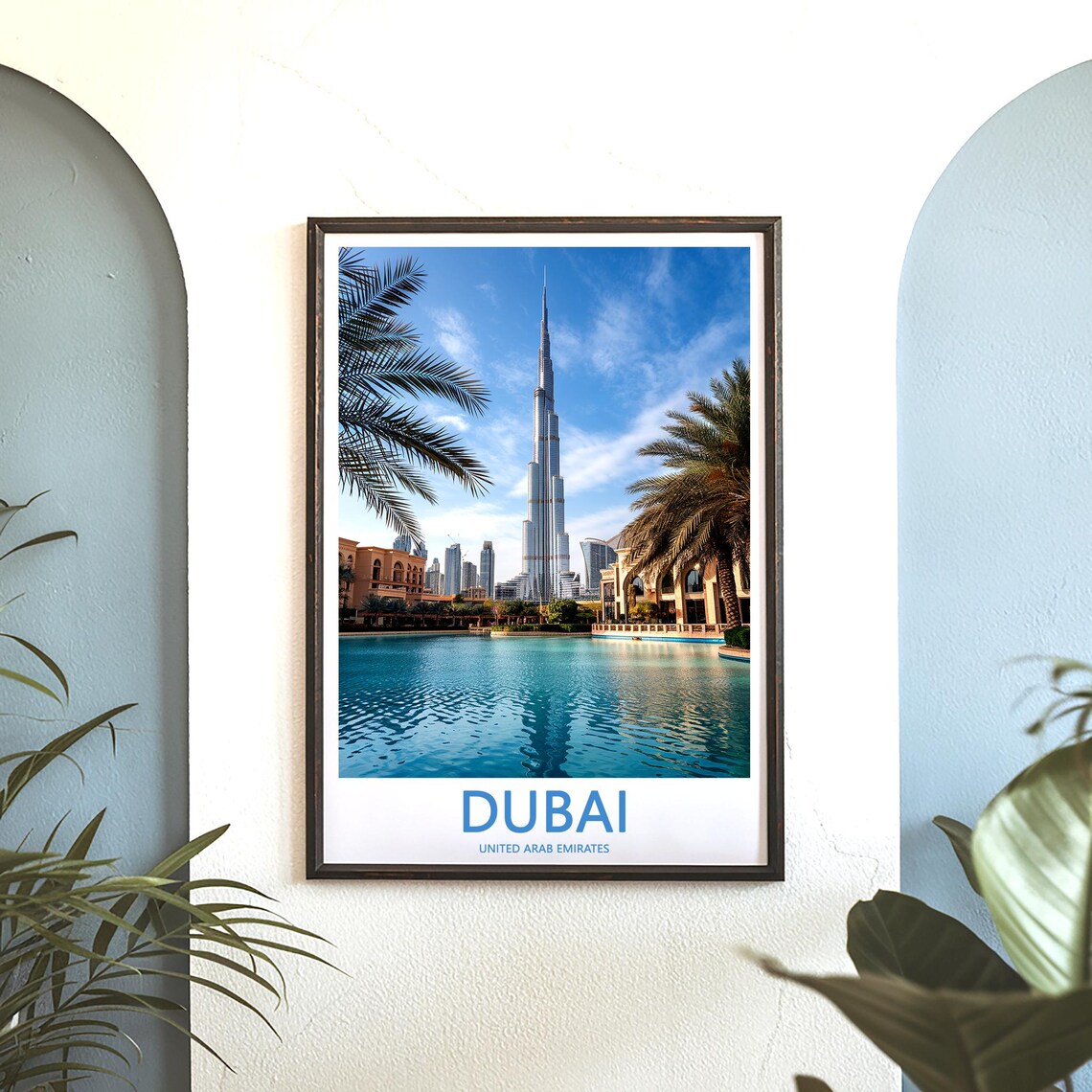 Dubai Burj Khalifa Downtown Lake Palm Trees Photographic Poster - Image 3