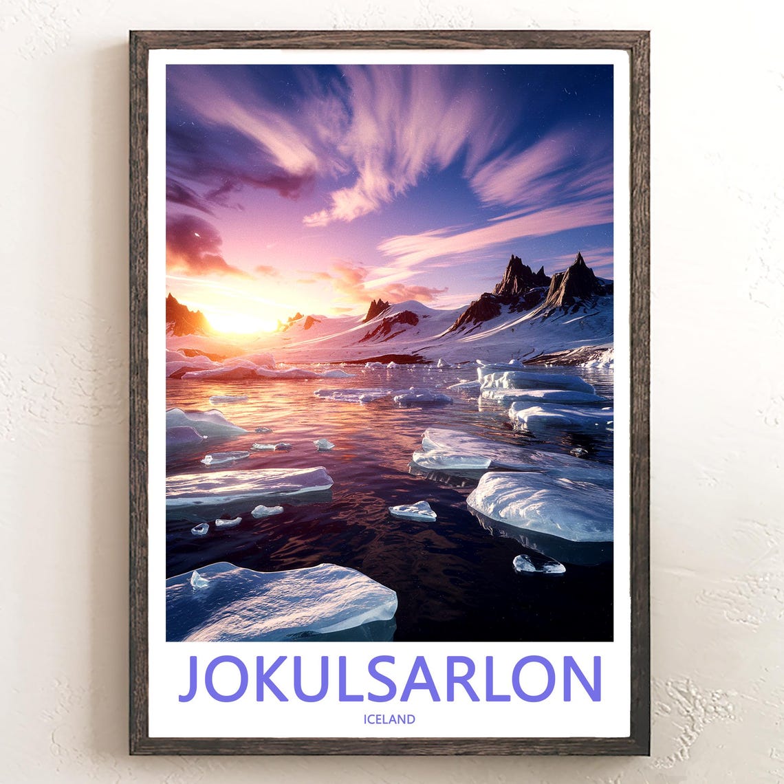 Jokusarlon Iceland Sunset Over Icebergs and Mountain Peaks Poster